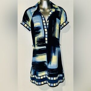 BCBG Blue and Yellow Patterned Dress size SP (10) BNWT